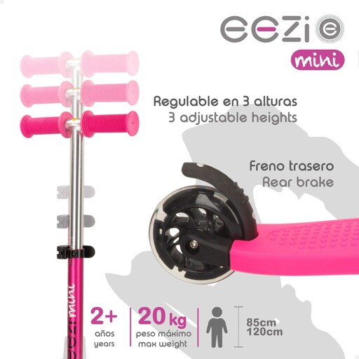 Trottinette Eezi à 3 roues avec lumières et guidon amovible