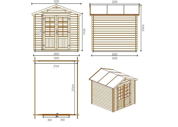 Caseta de jardín de madera - 9 m² - 3 x 3 m - 28 mm de grosor - Color: natural - DOM530