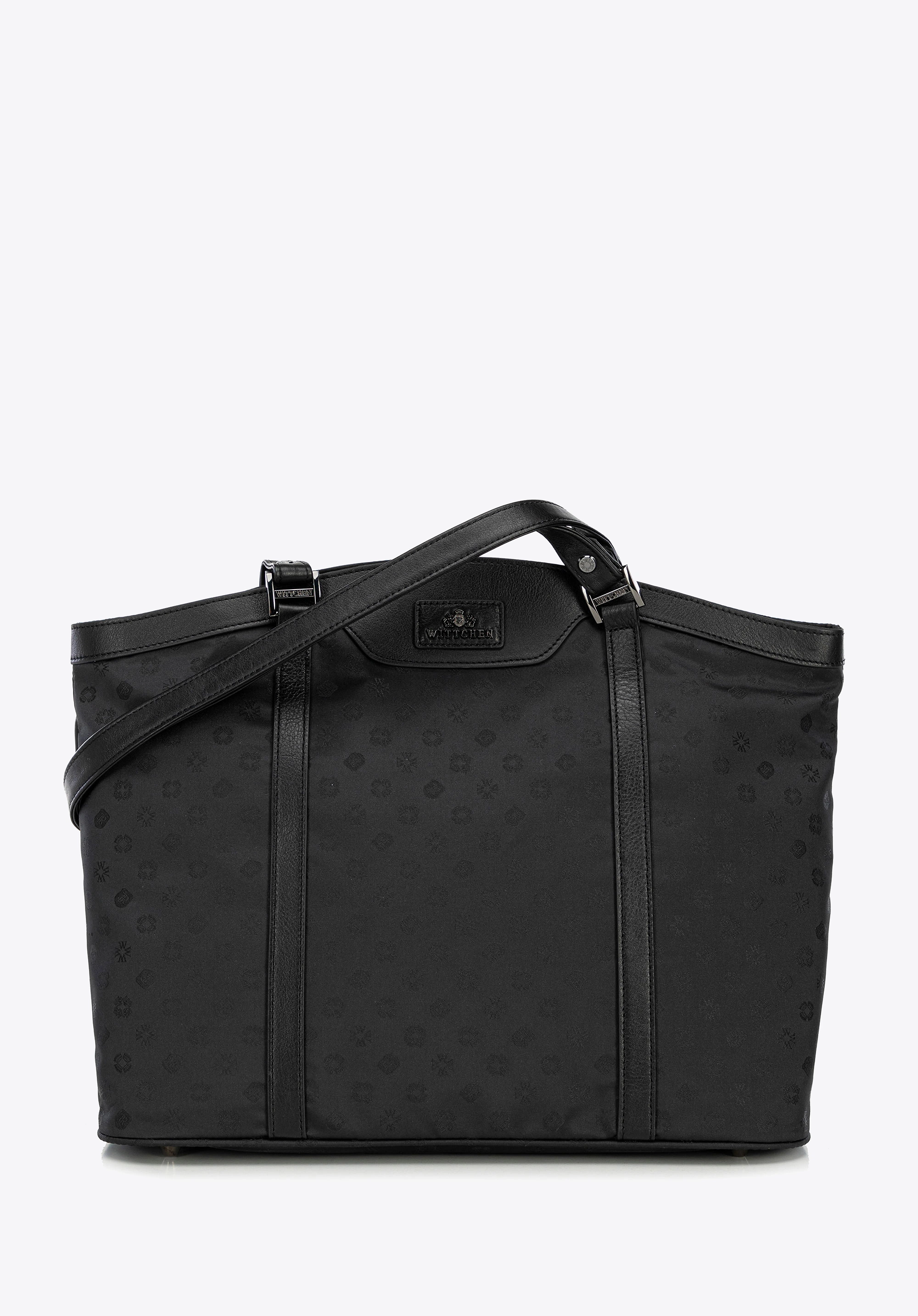 Torebka shopperka z żakardu i skóry w monogramy czarna