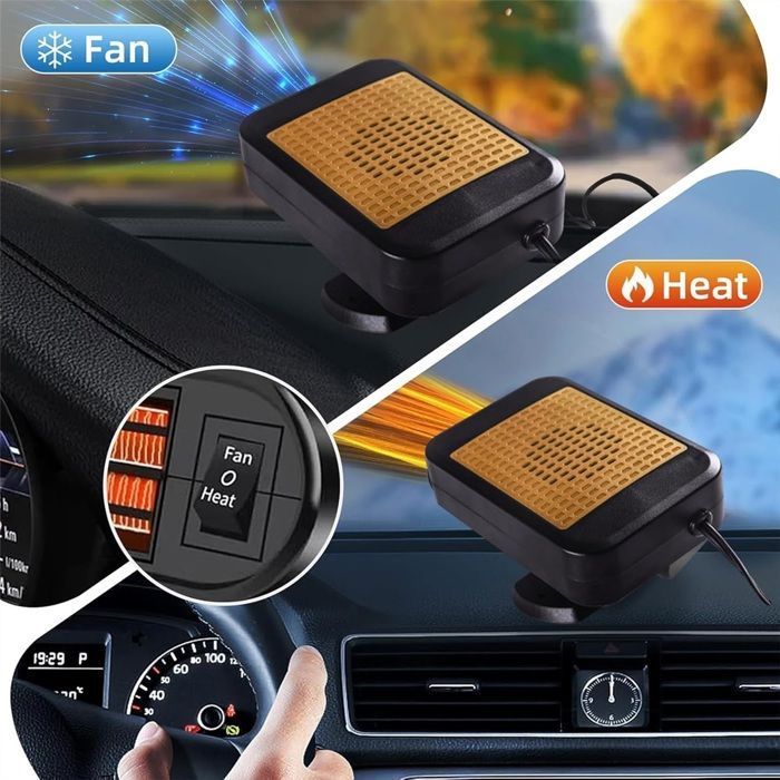 Calefactor portátil para coche, 12 V 200 W, 2 en 1: calefactor y enfriador, desempañador de parabrisas, rotación de 360 grados.