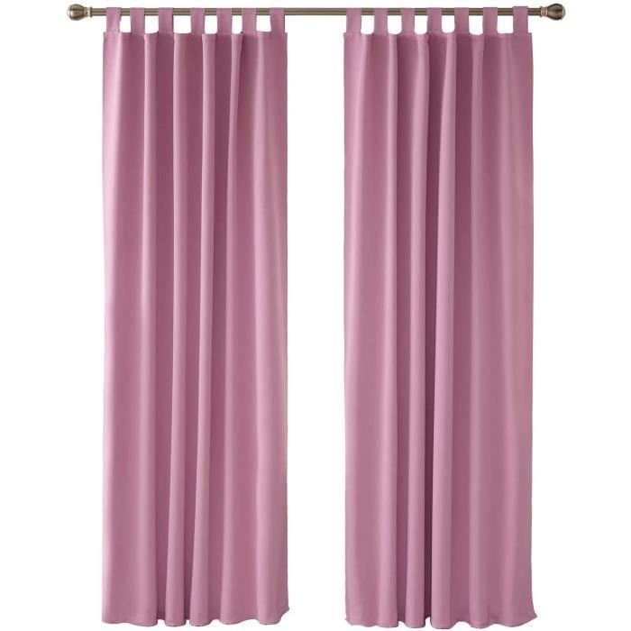 Deconovo Lot de 2 Rideaux Opaques à Passants pour Salon, Chambre d'enfant, 260 x 140 cm (Hauteur x Largeur) Rose
