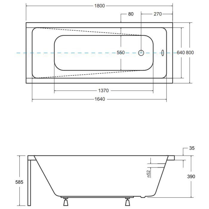 Baignoire Rectangulaire 180x80 + appui-tête, Siphon de bain et pieds 4en1 MODERN