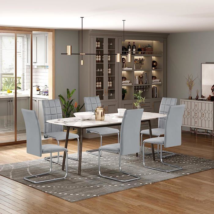 Chaises Salle à Manger Lot de 6, Chaise Pied Luge Rembourrée Epais, Chaise Cantilever en Velours, Gris Foncé E0AG0045-6