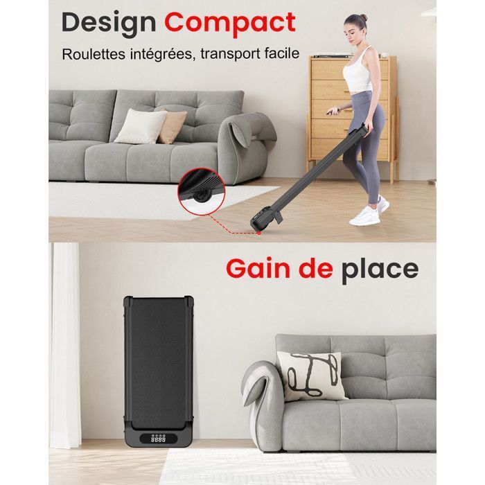 Tapis roulant 4 in 1 - Tapis roulant Dskeuzeew con inclinazione del 5% - Velocità regolabile da 1 a 8 km/h - Superficie di appoggio 39 x 94 cm - Portata massima 130 kg