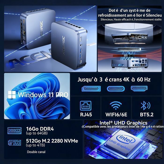ACEMAGIC Mini-Gaming-PC – Intel Core i5-14500HX (bis zu 4,9 GHz, 14 Kerne/20 Threads), 16 GB DDR4, 512 GB SSD, WLAN 6/Bluetooth 5.2, Windows 11 Pro, für Büro/Zuhause