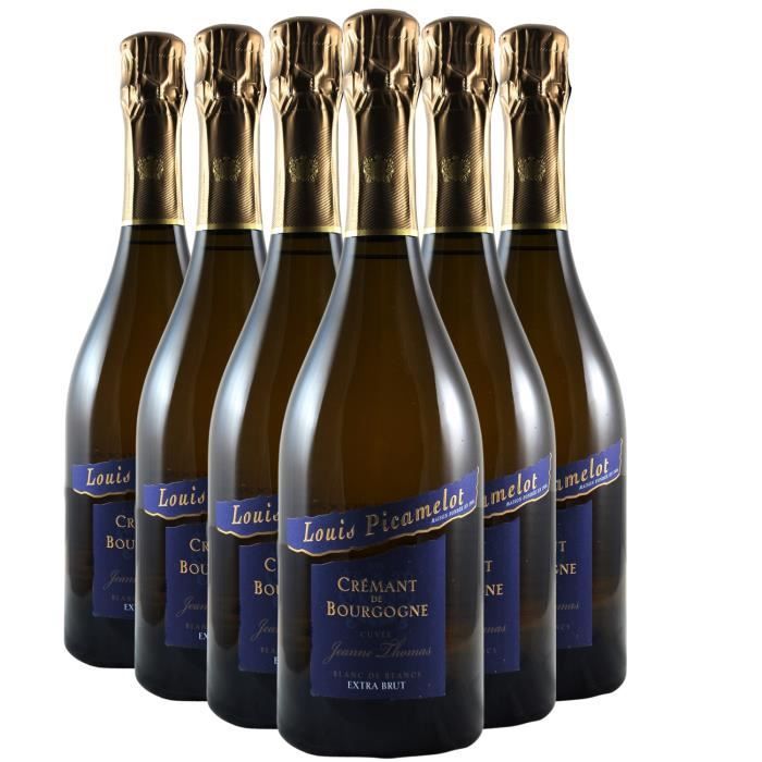Crémant de Bourgogne Blanc de Blancs Jeanne Thomas Brut Blanc - Lot de 6x75cl - Louis Picamelot - Vin effervescent AOC Blanc de