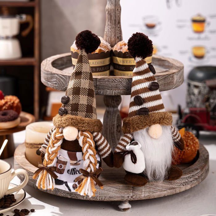 2pcs Plush Cafe Gnomes, Coffee Bar Decoration, Handmade Swedish Dolls