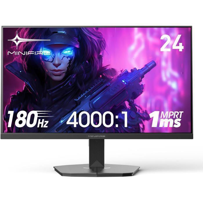 Minifire 24-inch gamingmonitor, 180Hz, 1ms, Adaptive Sync, Full HD, 110% sRGB, Bluelight Shield, kantelbaar.
