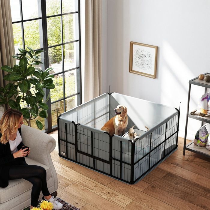 Hondenwerpbox - PawHut - met afsluitbare deur - wasbare trainingsmat - staal - 122 x 122 x 60 cm - zwart