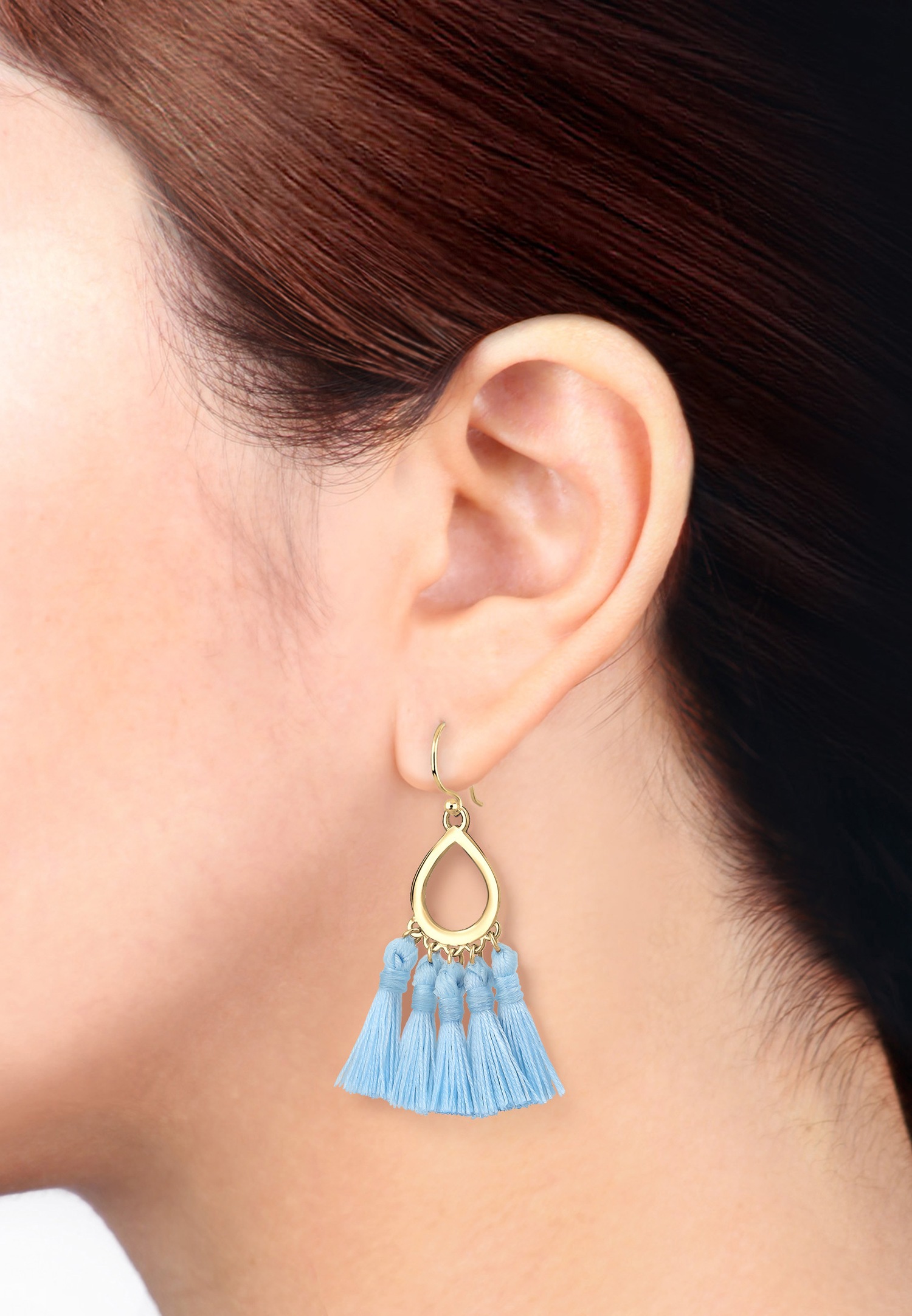 Elli Forme de Goutte Boho Festival Pompon Bleu Boucles d'Oreilles Femme (925/1000) Argent