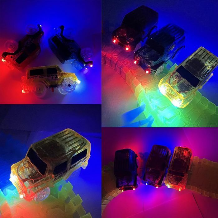 Pista de coches para niños - 240 piezas de pistas flexibles con luces para coches eléctricos - 2 coches - Juguete ideal para niños de 3, 4, 5 y 6 años.