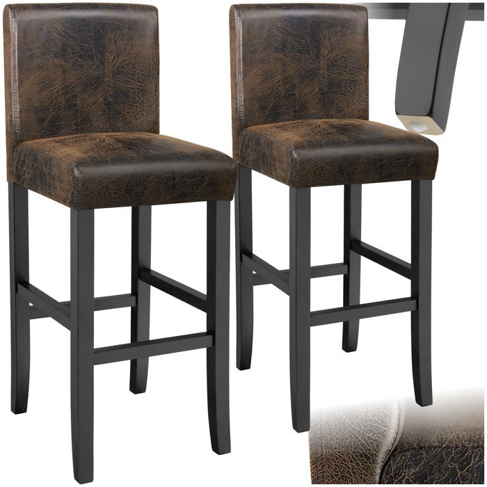 Bar stool - TECTAKE - Set of 2 stools with padded backrest and solid wood legs - Dark brown