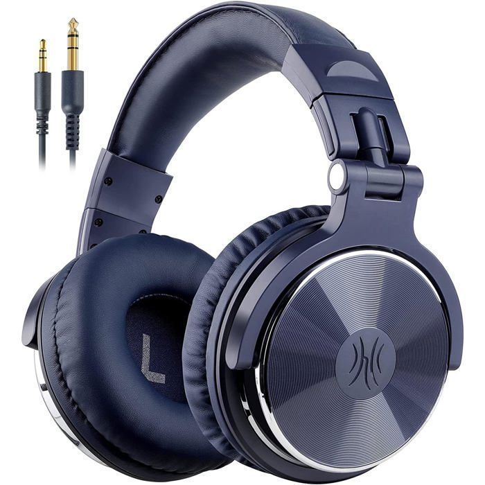 Auriculares para DJ OneOdio Pro10, auriculares profesionales con cable para estudio de audio con micrófono, auriculares de monitorización, graves potentes, plegables, azul oscuro.