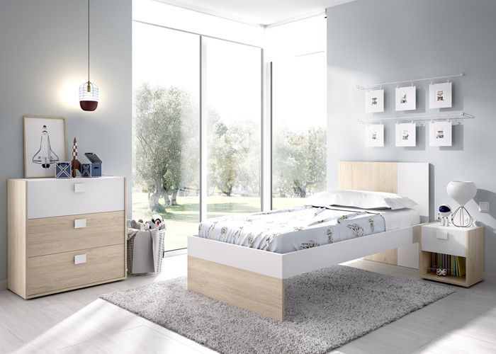 Ensemble chambre à coucher complète (lit 190x90 cm avec 2 tiroirs + table de chevet + commode )