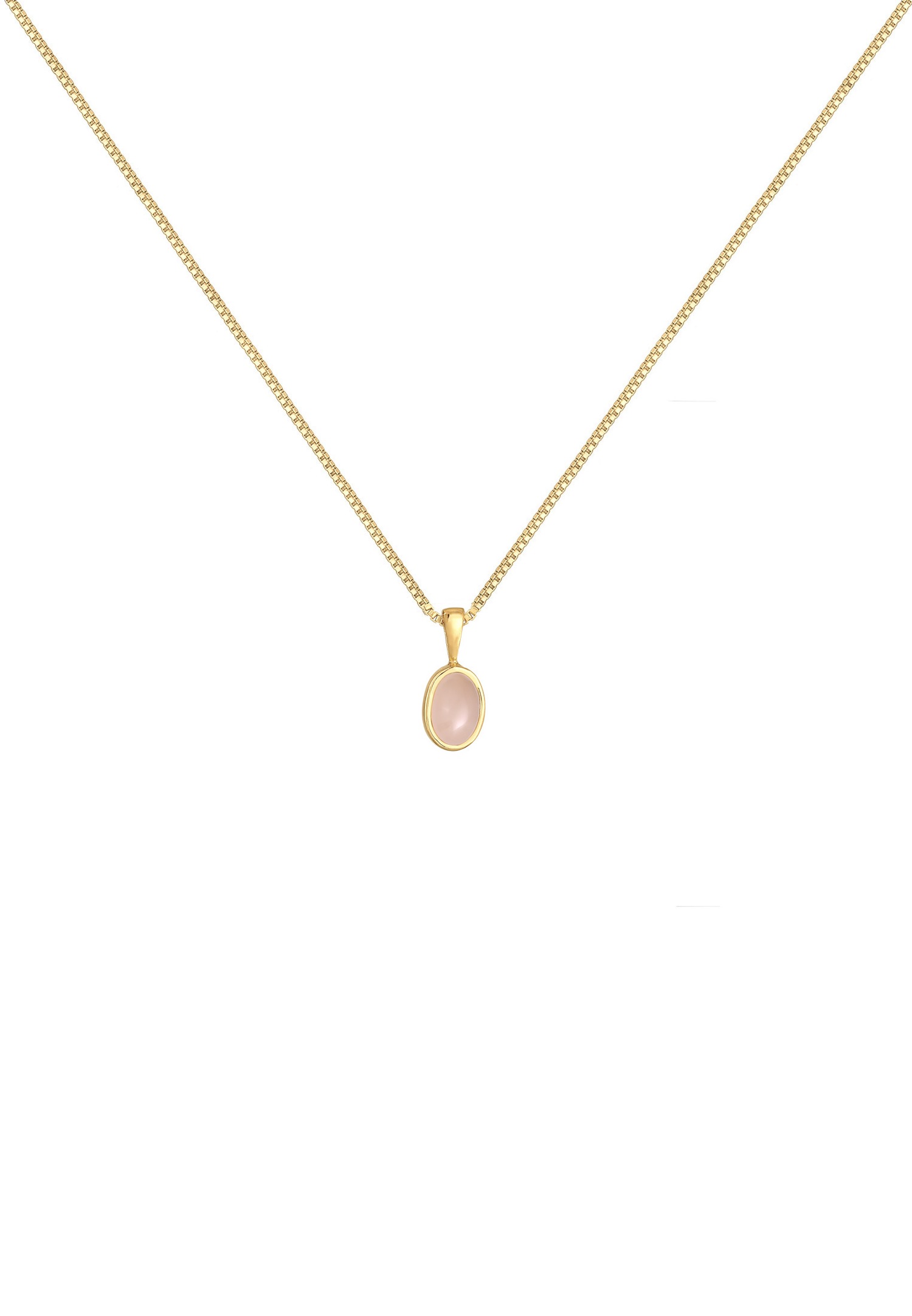 Elli PREMIUM Pendentif pour dames en pierres précieuses Basic Timeless avec quartz rose en argent sterling 925 plaqué or