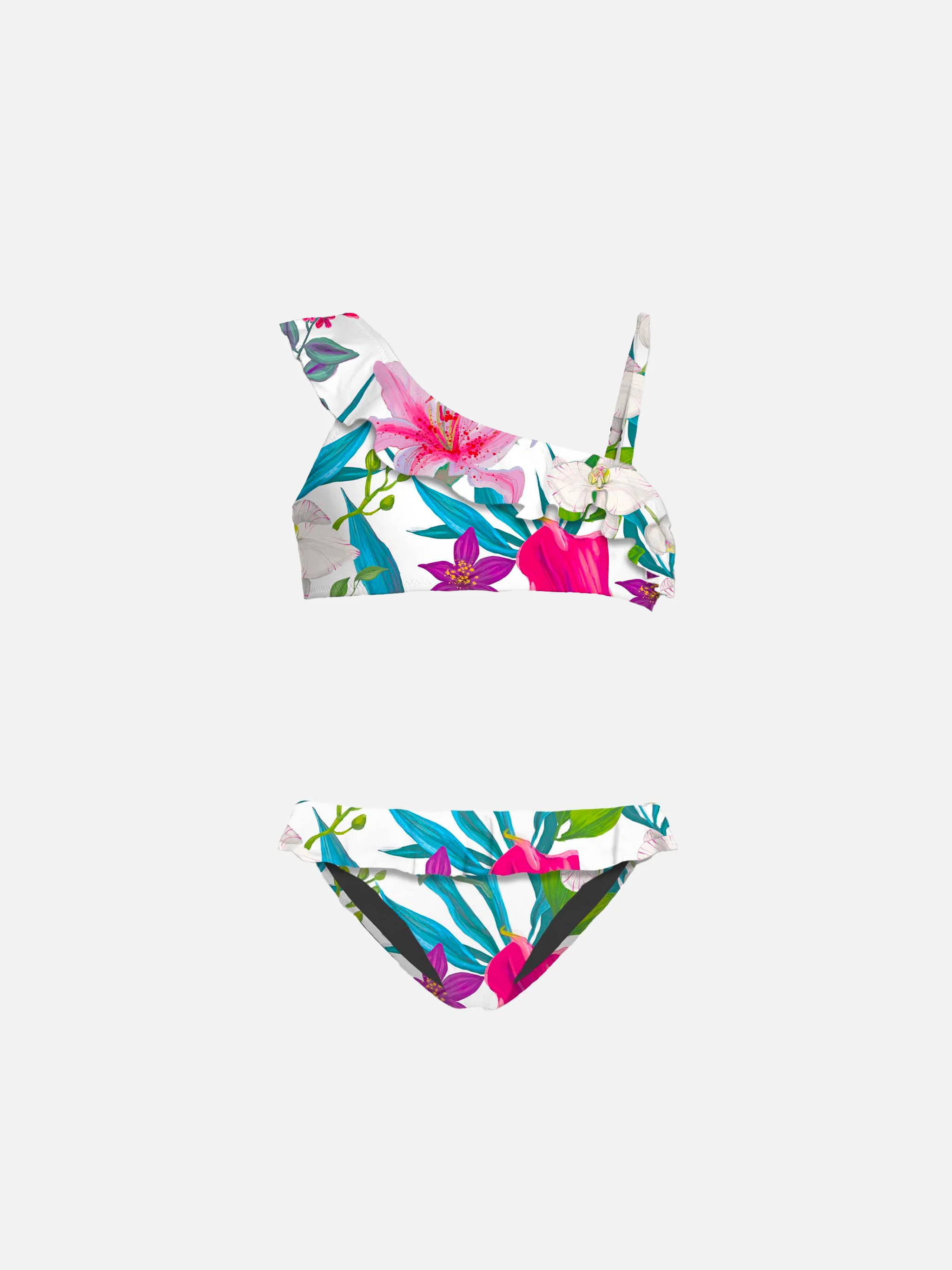 Bikini met één schouderband en ruches voor meisjes