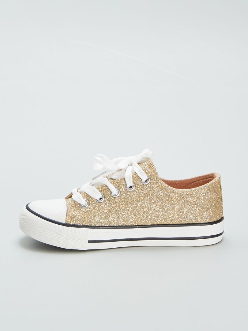 Lage canvas sneakers met pailletten - BEIGE