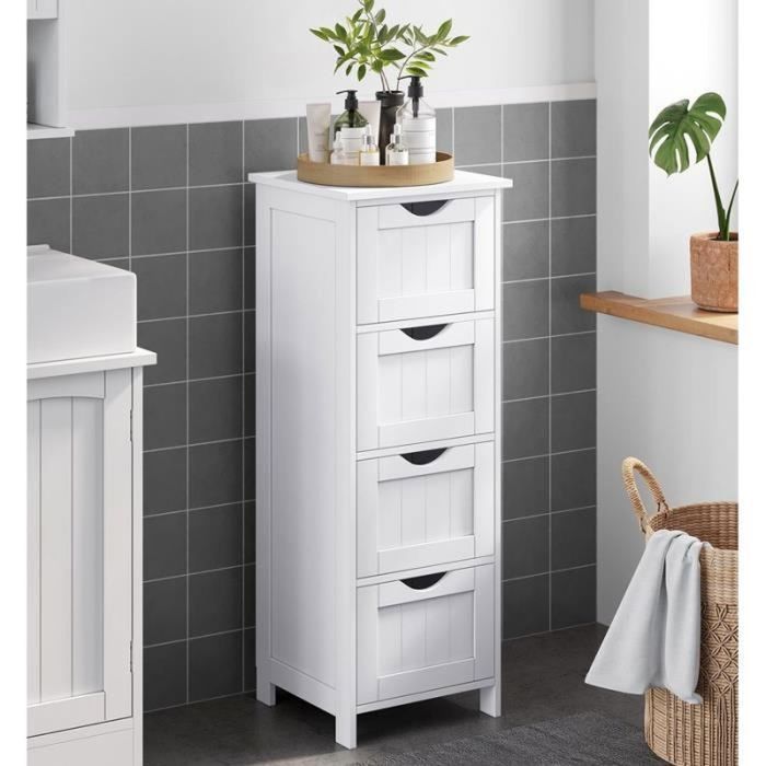 Mobiletto da bagno VASAGLE, 4 cassetti, 30 x 30 x 82 cm, mobiletto basso per il bagno, bianco