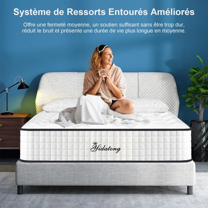 Colchón híbrido de 140x190 cm, extra grueso (30 cm), firme, soporte perfecto, con espuma viscoelástica, espuma de alta resiliencia y muelles.