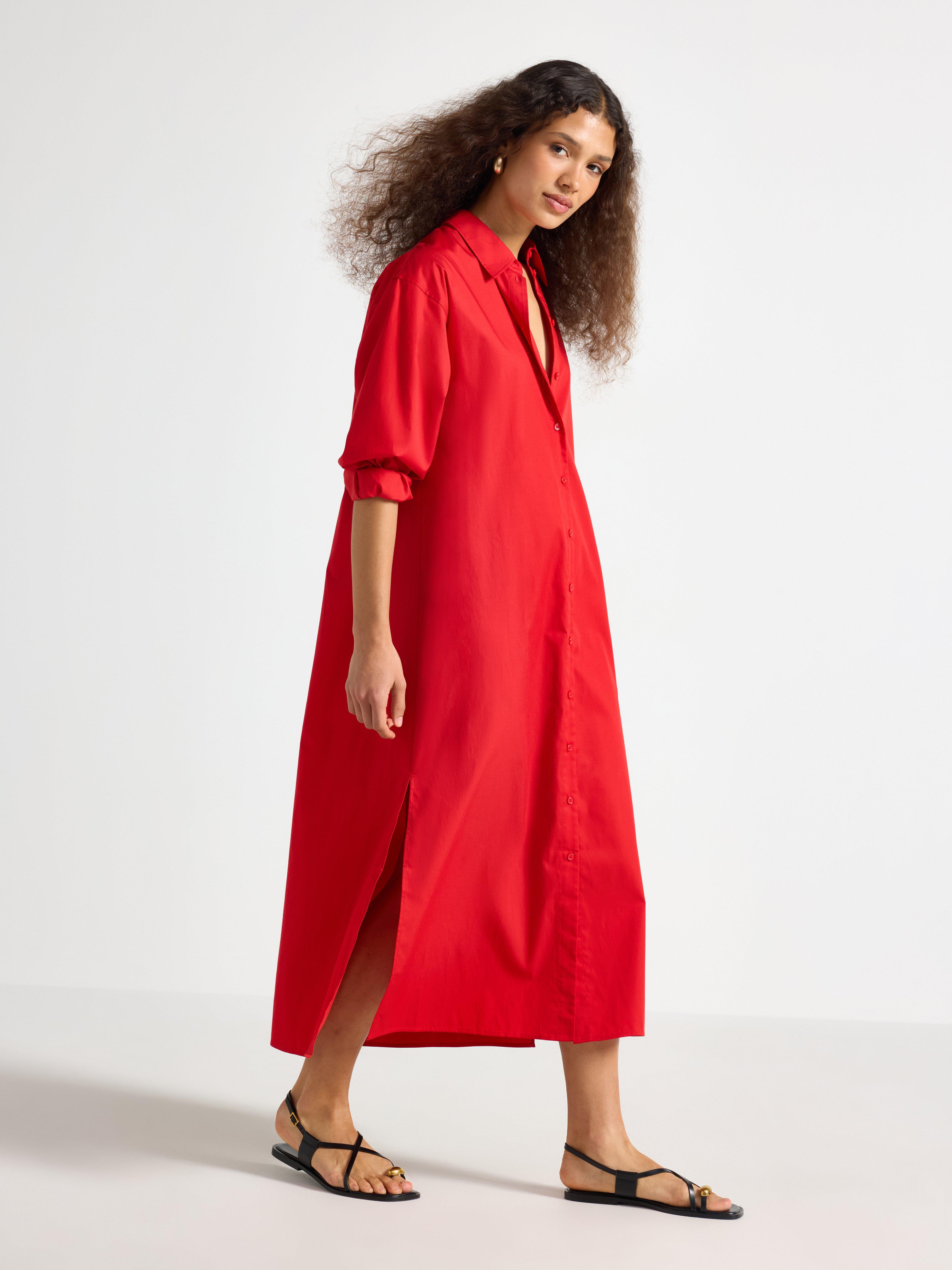Vestido camisero rojo oscuro