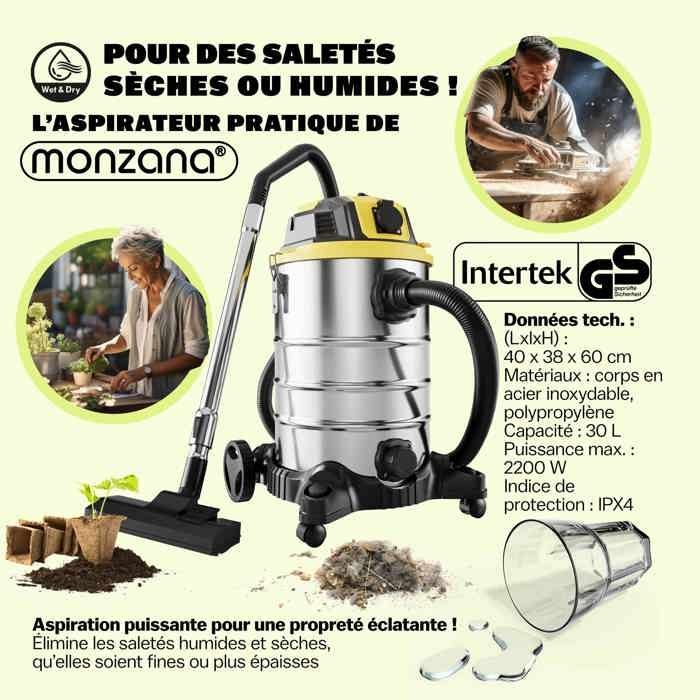 Aspiradora multifuncional MONZANA® de 30 litros para sólidos y líquidos con función de soplado, 2200 W.