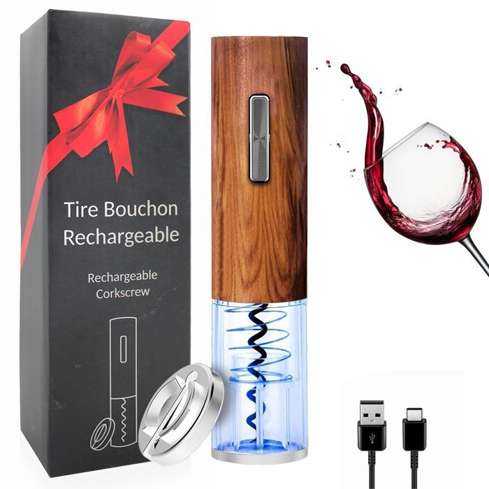 Tire Bouchon Électrique LED FISHTEC Rechargeable Effet Bois Coupe Capsule 300 Bouteilles USB Type C