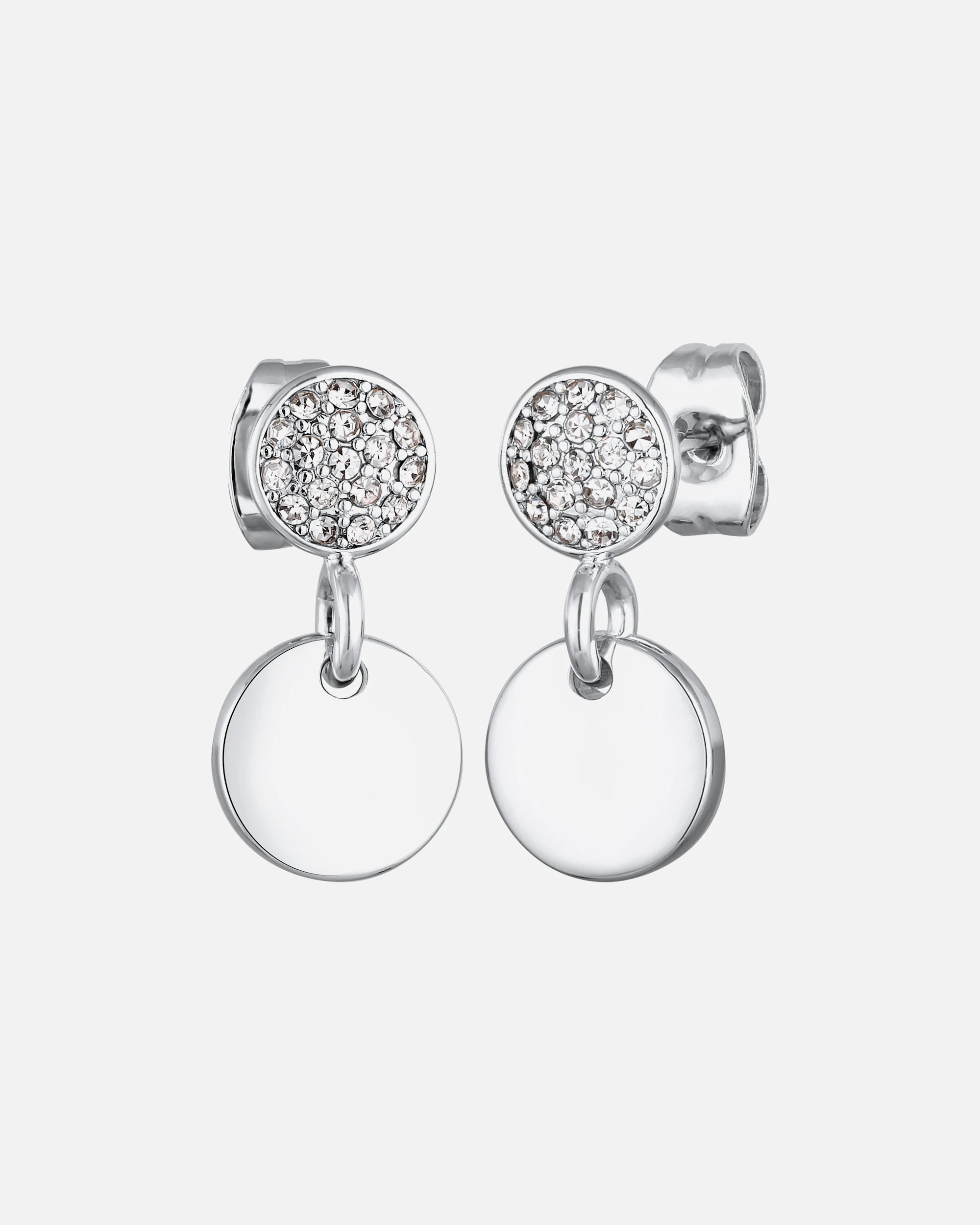 Elli Femmes Pendentif d'oreilles Plaquette Rond Élégant Couleur Argent avec Cristaux