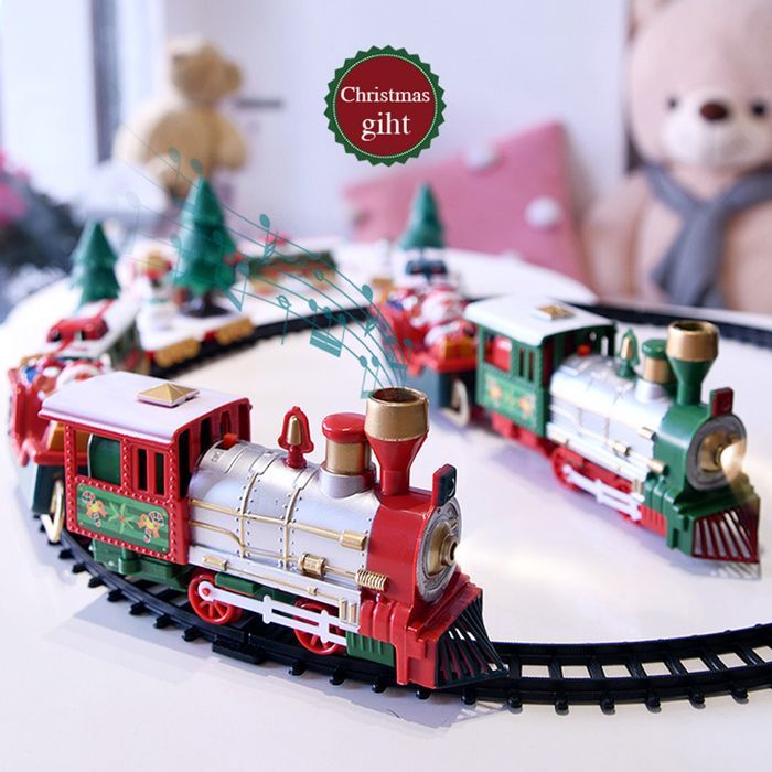 Trem Elétrico de Natal SURENHAP para Crianças - Brinquedo Clássico com Compartimentos e Trilhos