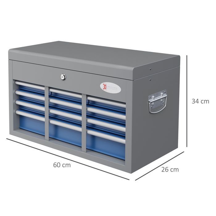 Toolbox - DURHAND - metal, 6 drawers, 1 lockable top tray, 2 keys, handles - metal - blue