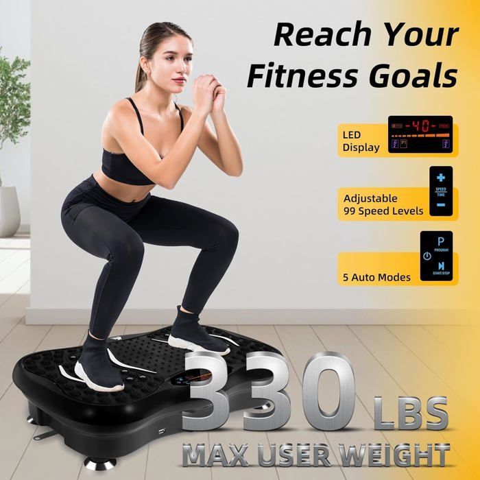 Vibrationsplattform – EVOLAND – 10 Stufen – 5 Programmmodi – Integriertes Bluetooth – mit Fernbedienung – Maximale Belastbarkeit: 150 kg