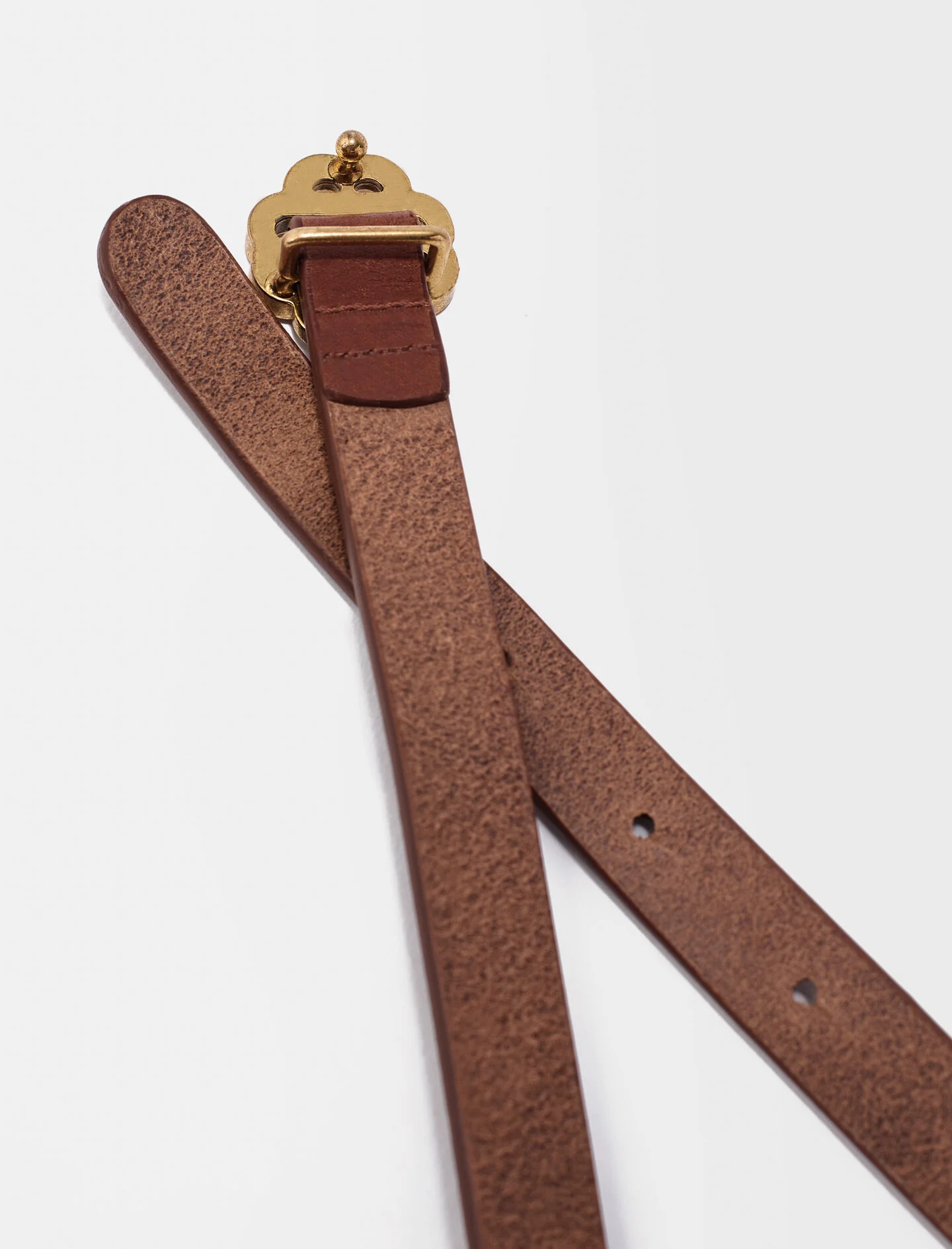 Curea din piele cu logo Clover-Caramel