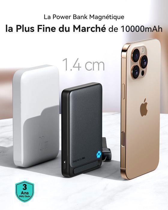 Bateria externa INIU com certificação Qi2-MagSafe, power bank magnético de 45 W e 10000 mAh para iPhone 12 a 16