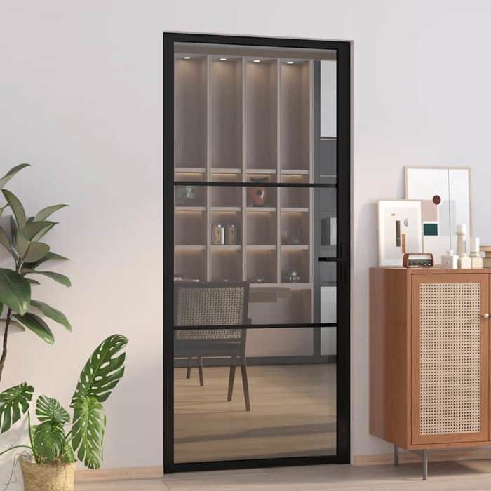Porte intérieure-Portes d'entrée 93x201,5 cm Noir Verre ESG et aluminium 242522