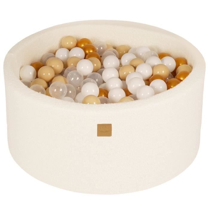 MeowBaby® White Loop Round Ball Pit 90x40cm, Balls: Gold/Beige/White/Transparent