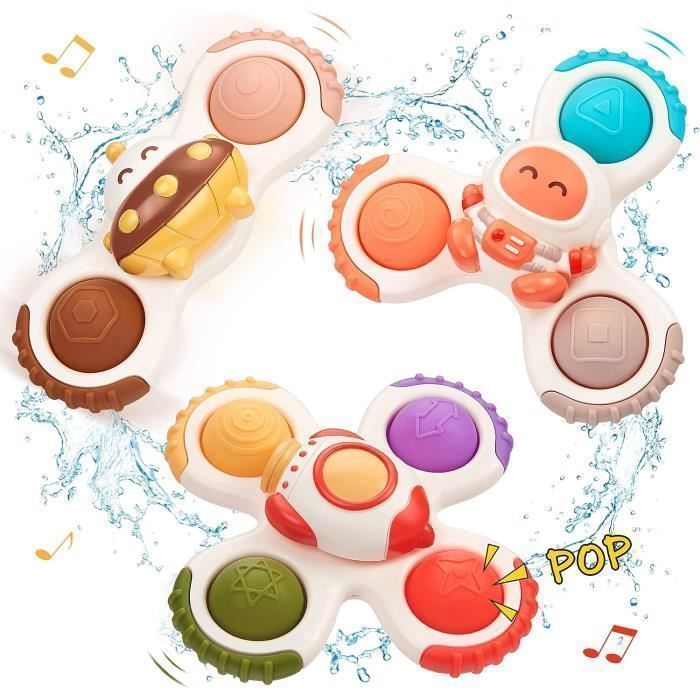 Ventouse Spinner Jouets pour bébé, Hand Spinner Jouet Bebe 1an, Jouet sensoriel Jouet de Bain pour Bebe, Anti Stresse, 3 Paquet