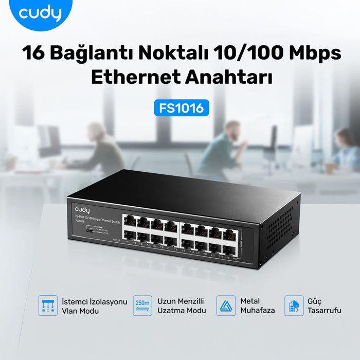 Switch de rede - CUDY - FS1016 - 16 portas 10/100 Mbps - Montável em rack - Metal