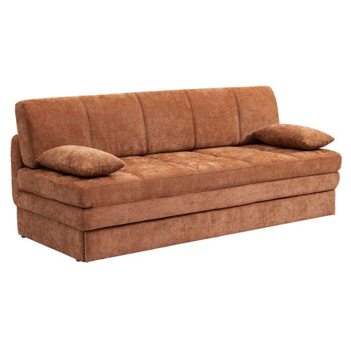 Sofá convertible de 3 plazas LUMA en tejido de chenilla color terracota.