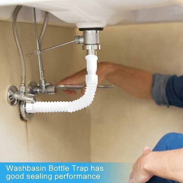 Water drain pipe, sink siphon plus 4 hose clamps. Suitable for sinks, dishwashers, and washbasins.