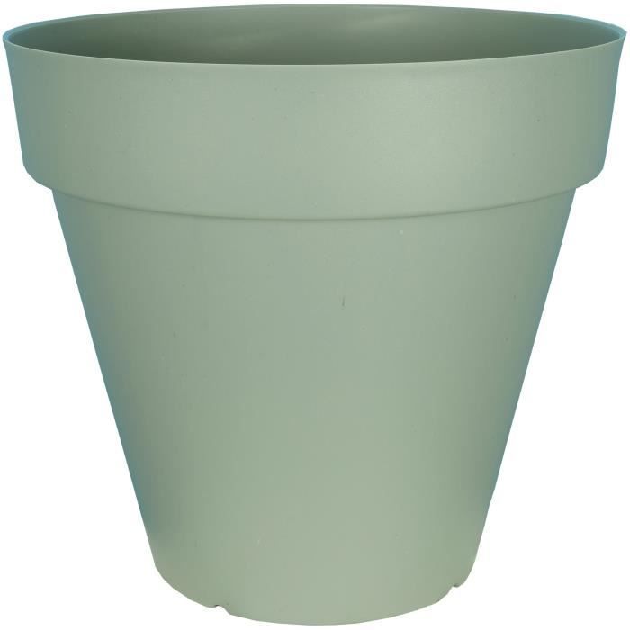 Maceta redonda RIVIERA SOLEILLA - Plástico 100% reciclable - 59 cm de diámetro x 54 cm de alto - Verde arcilla