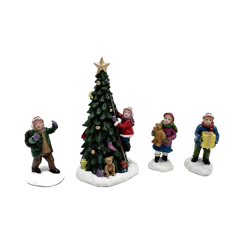 Hem Julby 5 st. figurer, julgran med barn