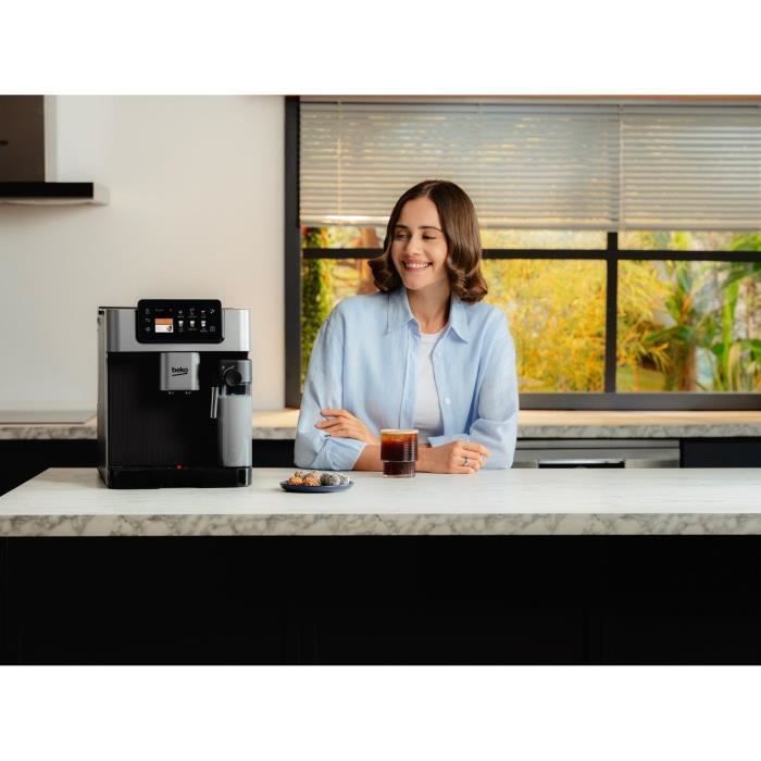Cafetera con molinillo - BEKO - CEG7348X - 1350 W - 250 g de granos - Negro/Plata