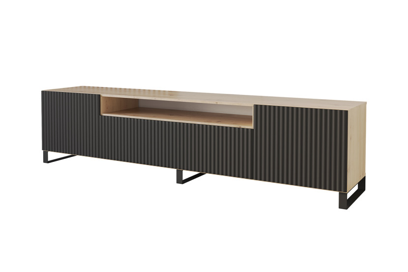 Szafka RTV z frezowanymi frontami stojąca NOA-2-S - 200x53x41 cm -  Czarny
