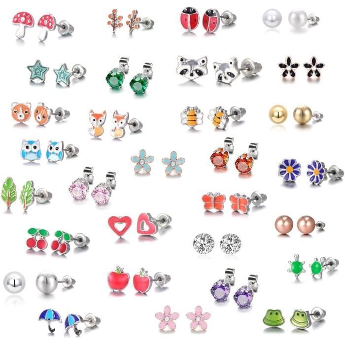 Pendientes - YNKKVRE - 30 pares - Hipoalergénicos - Acero inoxidable - Cristal