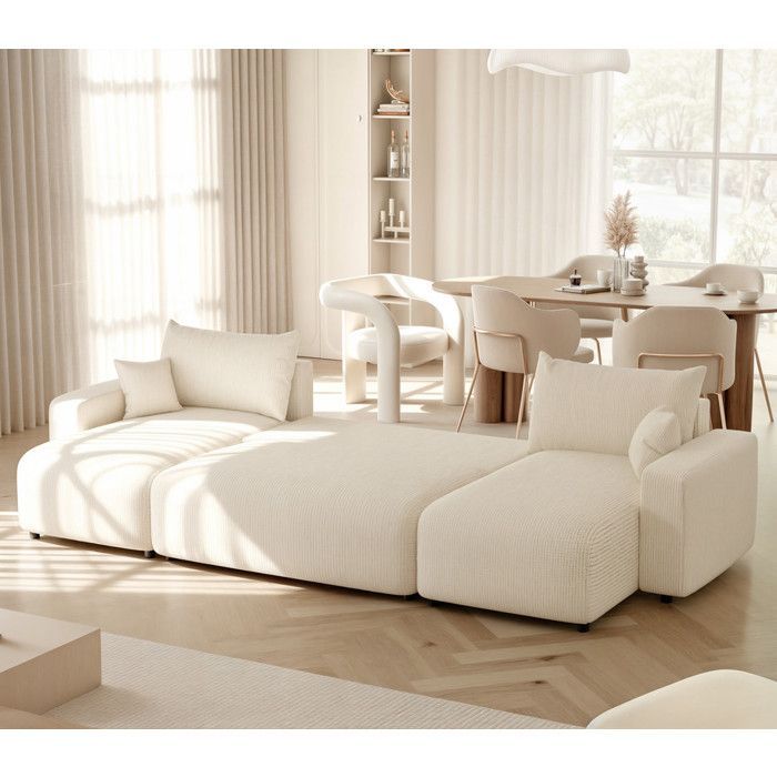 PIANO U Panoramic Corner Sofa - 7 Seater - Convertible Sofa with Storage - Cream Woven Fabric