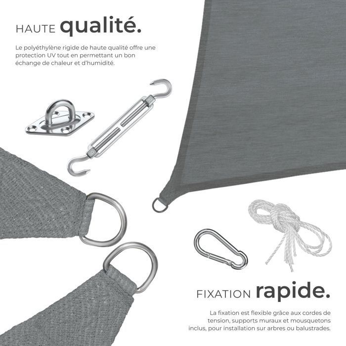 Vela de sombra - TECTAKE - SUNNY para exteriores, protección solar en HDPE resistente al desgarro con protección UV impermeable, 4x6m - Gris