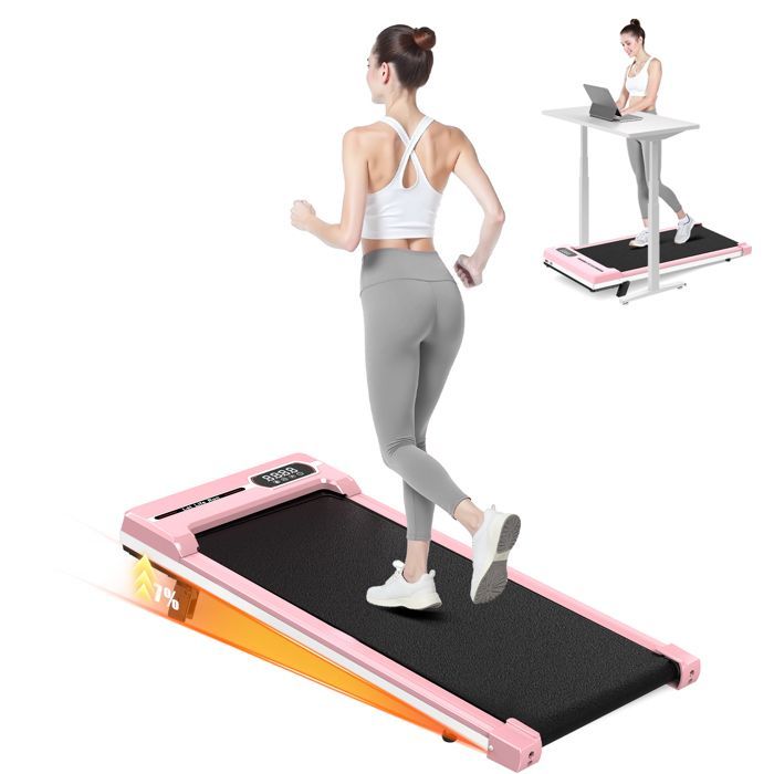 Tapis de course 1-8 km/h avec télécommande et écran LCD - Surface de course 92 x 38,5 cm Rose pour débutants