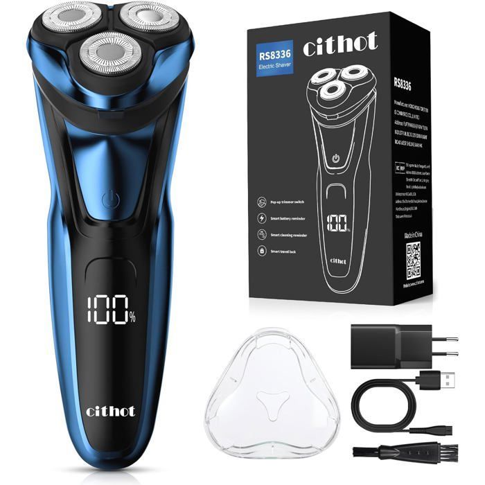 Electric Razor for Men, Rotary Head Razor with Precision Beard Trimmer, IPX7 Waterproof, Wet and Dry Razor with Lock