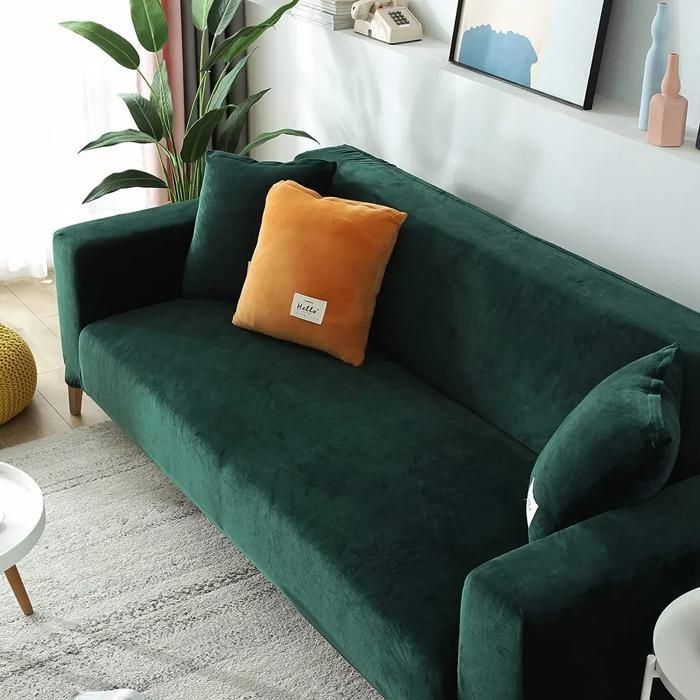 Funda para sofá - YYV - Elástica - Terciopelo grueso - Antideslizante - 4 plazas (verde, 235-300 cm)
