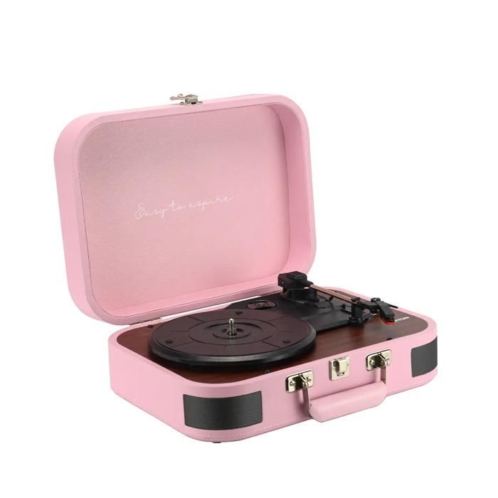 PRIXTON VC600 Turntable, Bluetooth/USB/SD Record Player, Vinyl Record Player and Digitizer, 2 Speakers, Pink