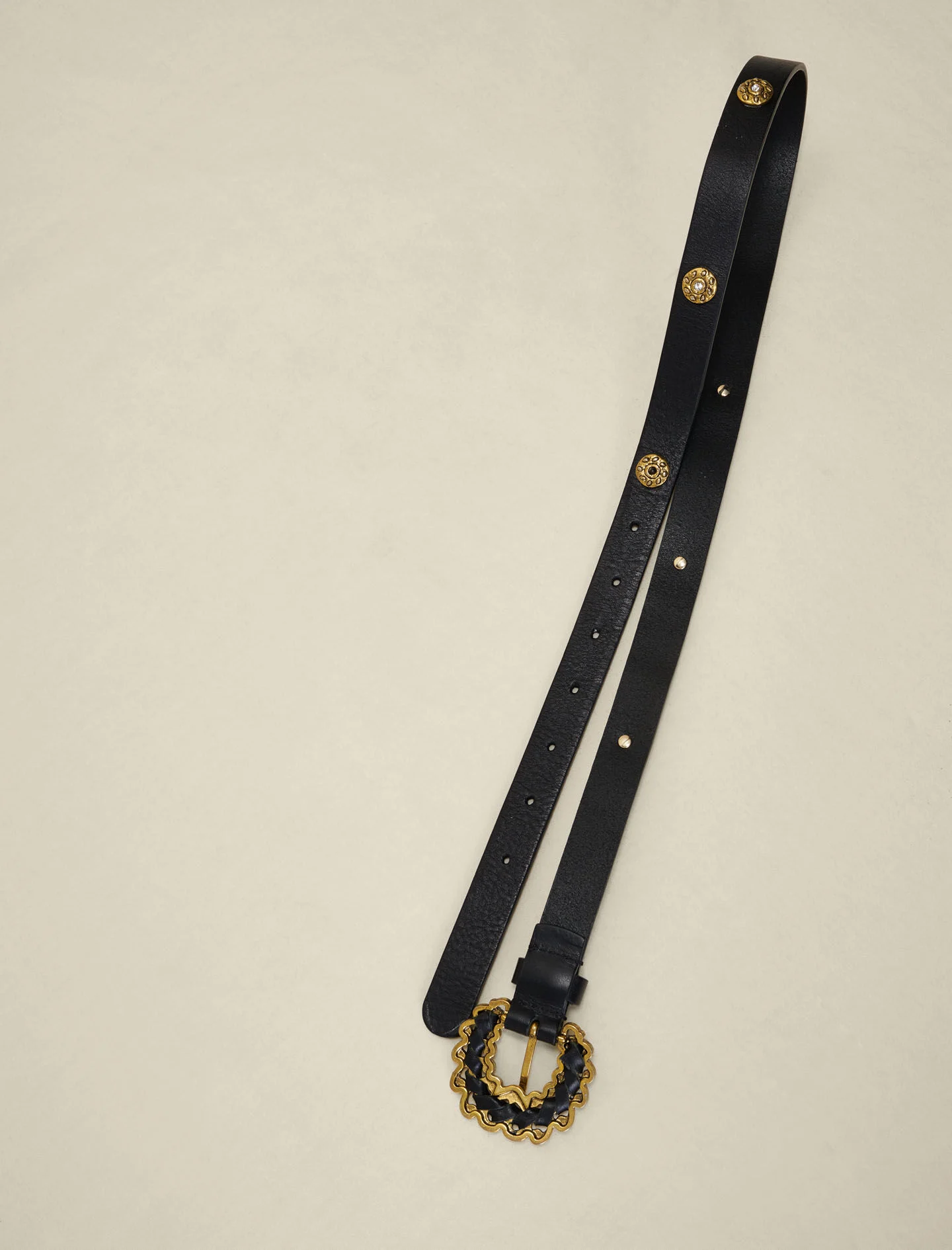 Leren riem met strass-steentjes - Zwart